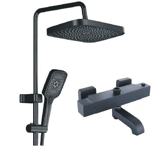 N012C black thermostatic shower set and square rose ,round rose ,pvc hose